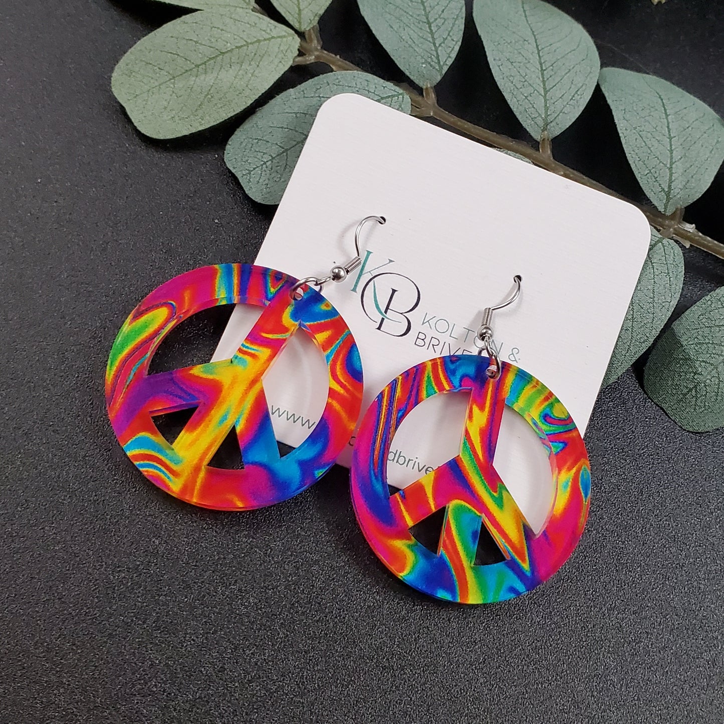 Tye Die Peace Sign Earrings