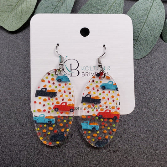 Pumpkin Truck Oval Earrings