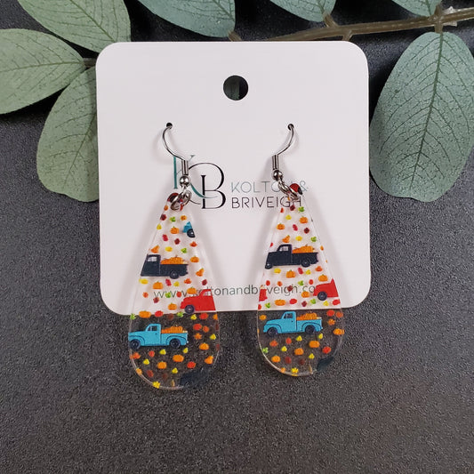 Pumpkin Truck Earrings Long Teardrop