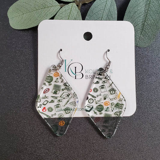 Teacher Chalkboard Rounded Diamond Earrings