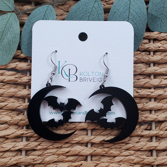 Moon and Bat Earrings