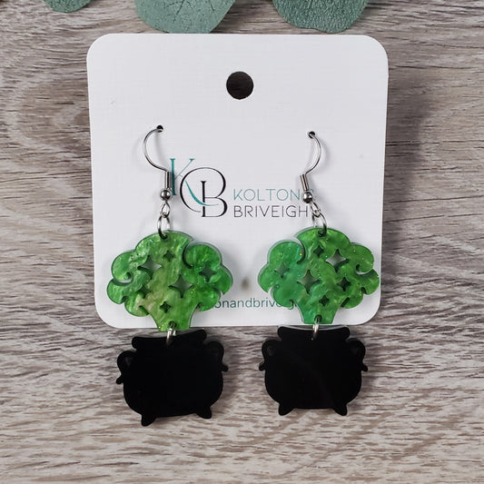 Green Pearl Cauldron Earrings