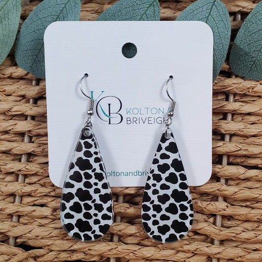 Cow Print Earrings Long Teardrop
