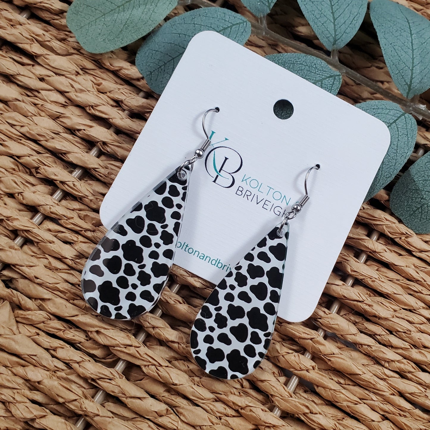Cow Print Earrings Long Teardrop