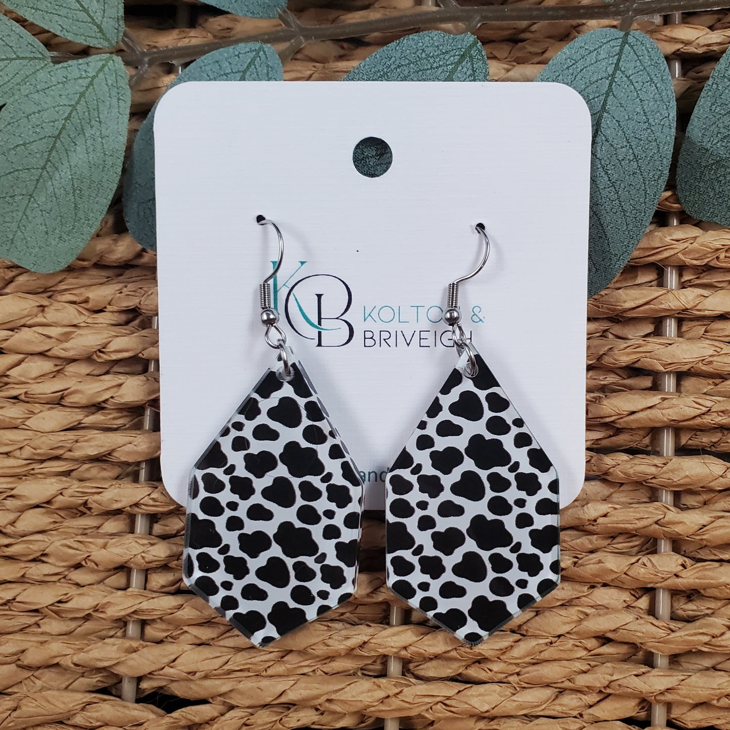 Cow Print Hexagon Earrings