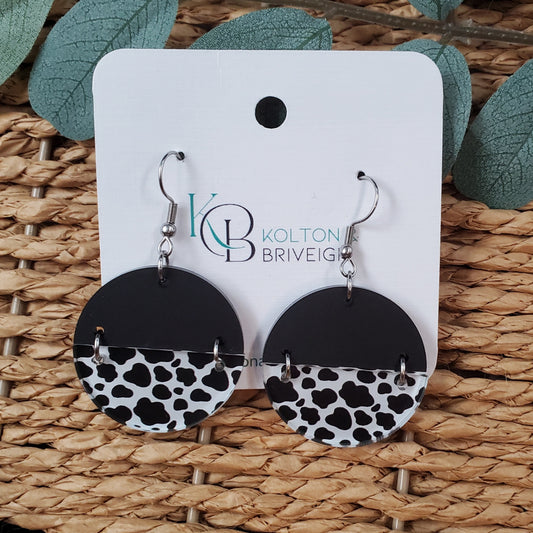 Cow Two Part Circle Earrings