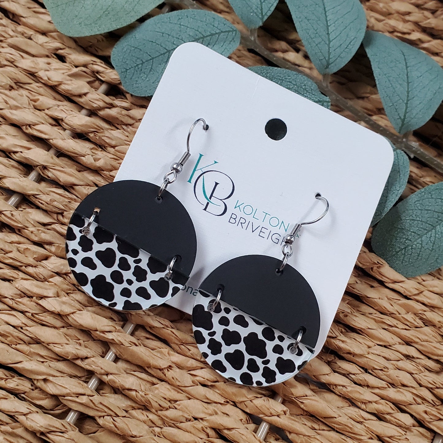 Cow Two Part Circle Earrings