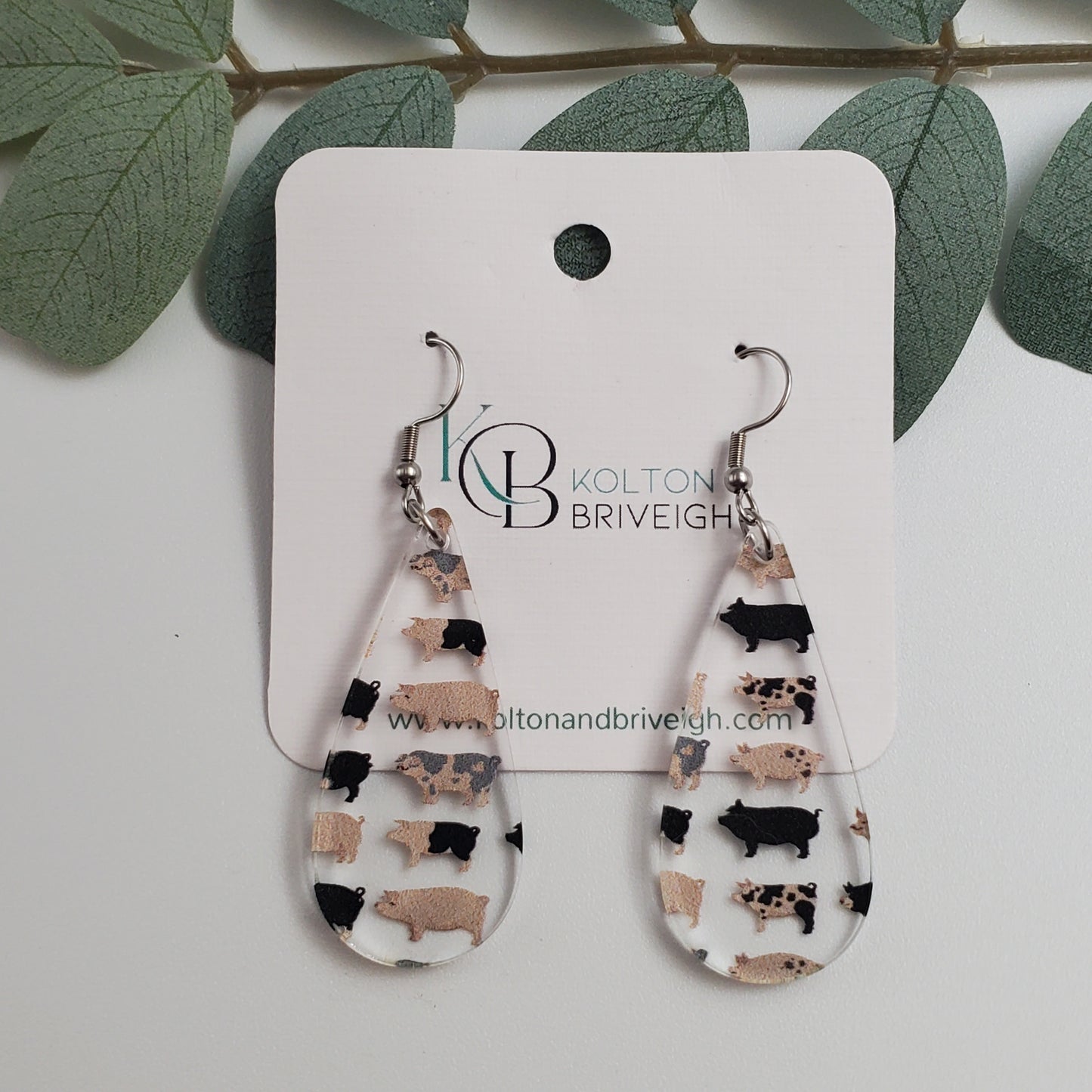 Pig Long Teardrop Earrings