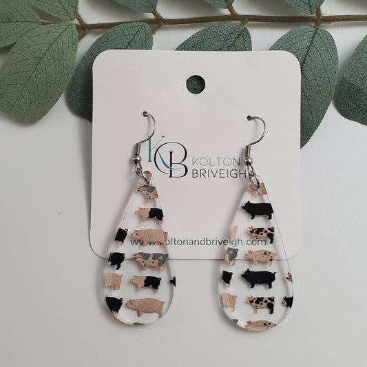 Pig Long Teardrop Earrings