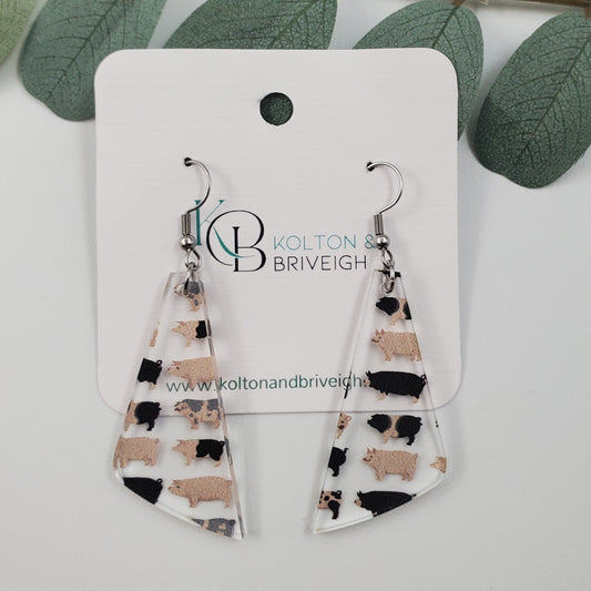 Pig Elongated Triangle Earrings