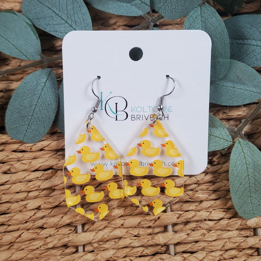 Rubber Ducky Long Hexagon Earrings